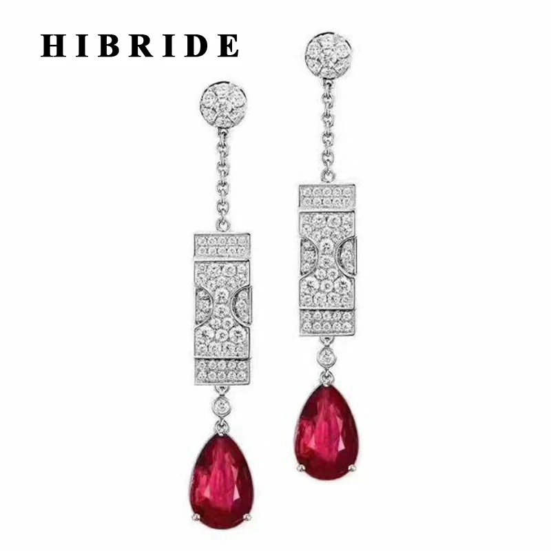 

HIBRIDE New Arrival White And Red Water Drop Cubic Zircon Women Drop Earrings For Wedding Bridal Brincos Promotion Price E-415