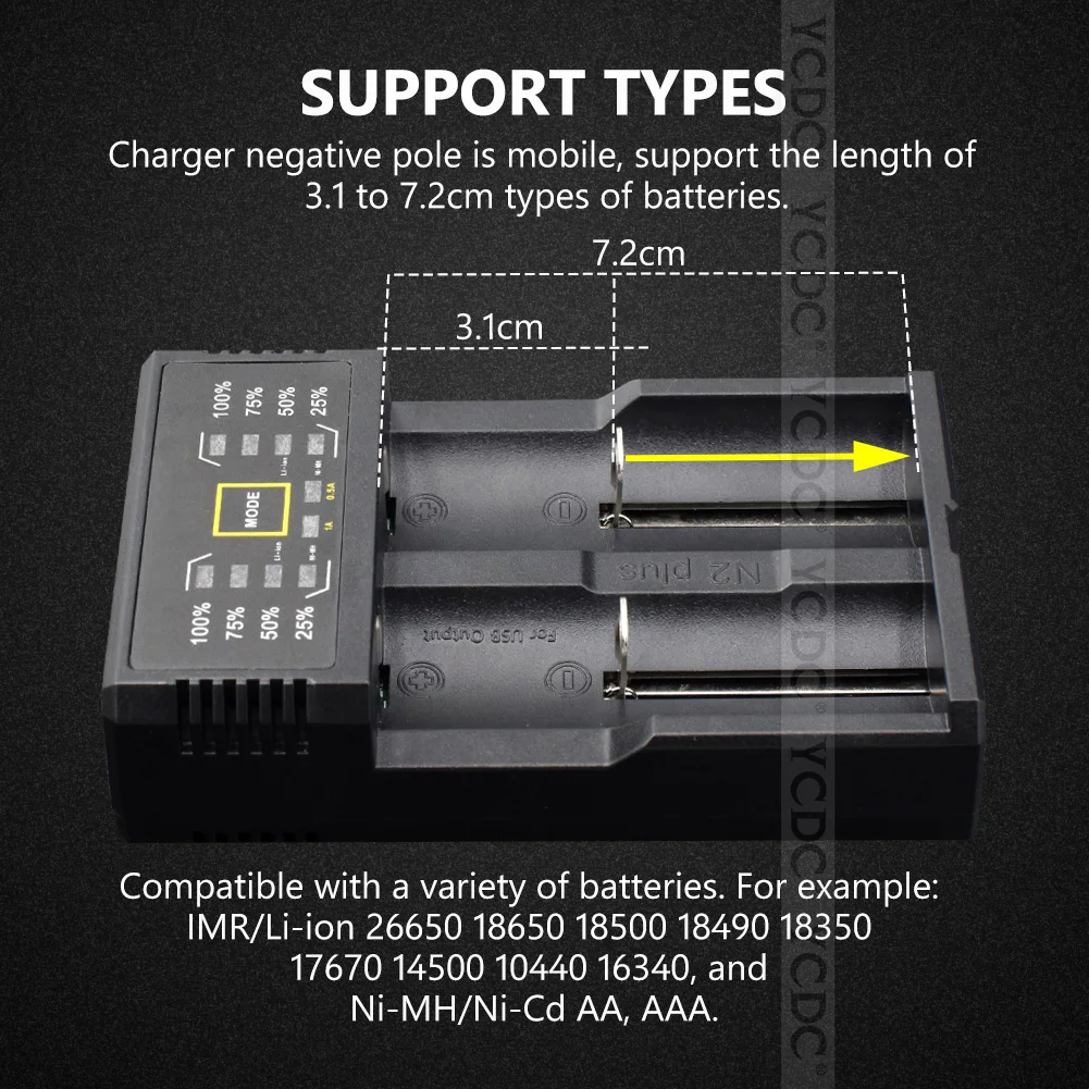YCDC одиночный/двойной Слоты 18650 зарядное устройство для универсальных 26650 10440 AA 18650 16340 14500 AAA батарей