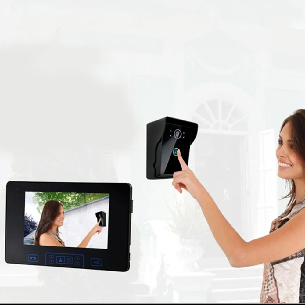 

TS-WP708W11 Digital TFT Display 2.4GHz Wireless Doorbell High Sensitivity Night Vision Home Security Device Black US Plug