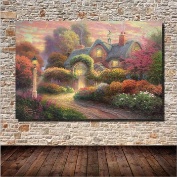 

Castle Garden House Landscape Oil Painting Wall Art Home Decoration Canvas Painting For Bedroom Living Room Unframed