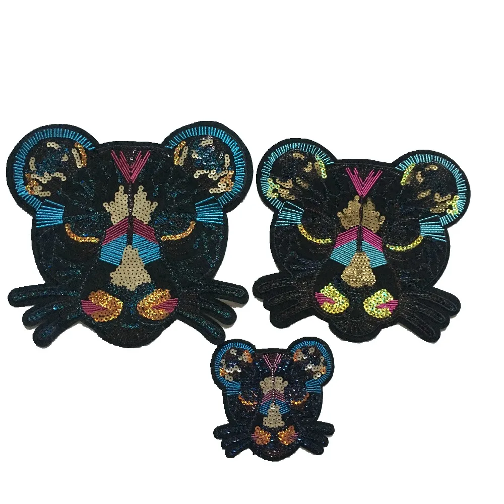 

3 Sizes Leopard Patches Iron on Sequined Embroidery Applique Parent-Child Clothing Decorated Patch DIY Sew Accessories 2PCS/lot