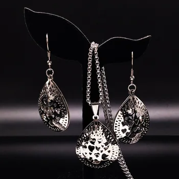 

2020 Fashion Heart Stainless Steel Jewelry Sets Women Silver Color Earring Necklace Nigerian Jewelry Set for Women S176161