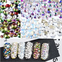 1Pack Crystal Opal White Mixed Size Nail Art Rhinestones Shiny AB Colorful Non Hotfix Flatback 3d Strass Stone Nails Decorations