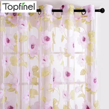 Topfinel новинки тюль для окна занавески для кухни гостиной спальни печатная полупрозрачная вуаль шторы с рисунками цветами коричневые розовые