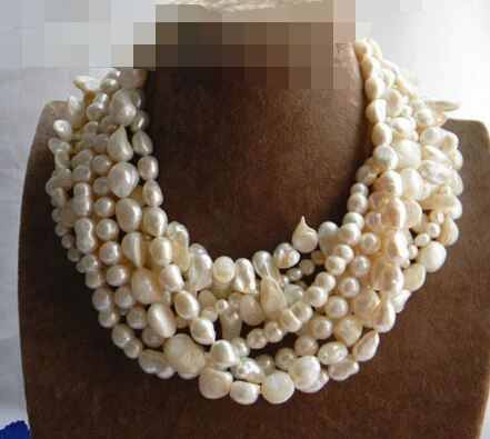 

0460 Shaped White Baroque Round Freshwater Pearl Necklace