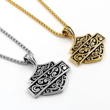 

Men Stainless steel Fashion Jewelry Smooth Stainless Steel Flower Pattern Shield Necklace Men's Pendant Accessories Wholesale