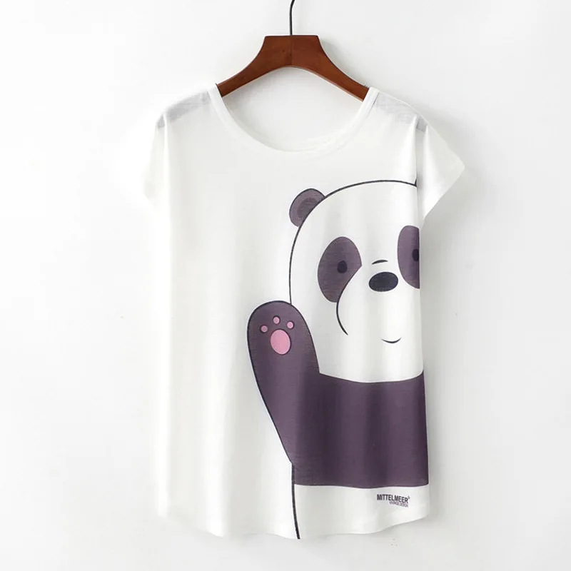 

Cute Panda Print T-shirt New Short Sleeve Tops Korean Style Vogue Tee Shirt Femme Kawaii Streetwear Bts Tshirt