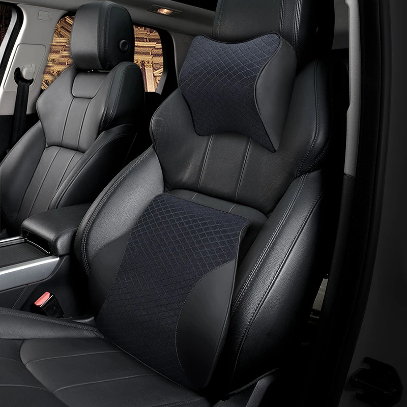 One Set Memory Foam Car Headrest Pillow Leather Neck Rest Pillow Seat Back Rest Lumbar Car Cushion Auto Interior Accessories One Set Memory Foam Car Headrest Pillow Leather Neck Rest Pillow Seat Back Rest Lumbar Car Cushion Auto Interior Accessories