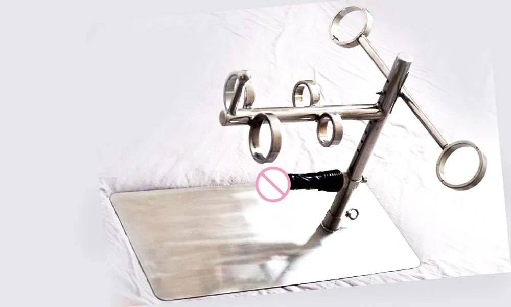 100% pure stainless steel top qulity bondage restraints fixed frame hand arm leg cuffs dildo bdsm fetish slave torturer devices