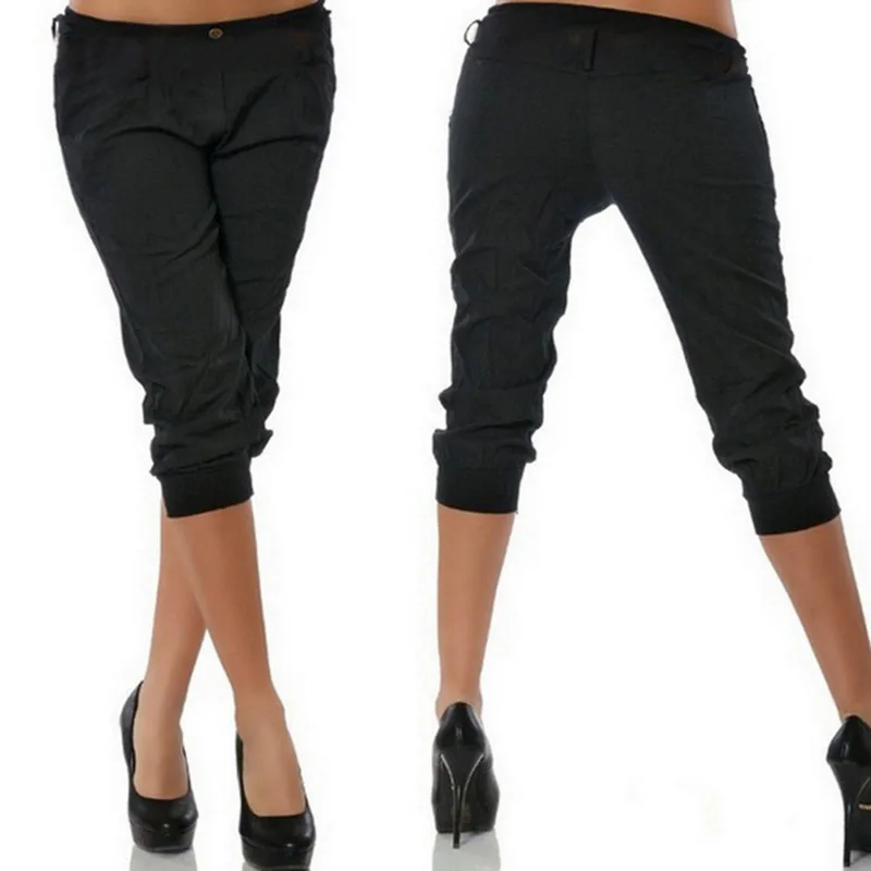 

LITTHING 2018 Women Pencil Pants Skinny Solid Calf Length 3/4 Trousers Summer Female Capris XXL Casual Stretch Washed Cropped