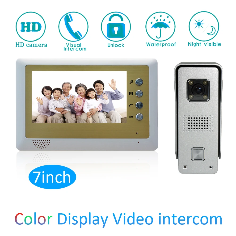Color Screen Intelligent 1 to Intercom Kit 7 inch LCD Monitor Wire Video Door Phone Doorbell System Security Camera For vistor |