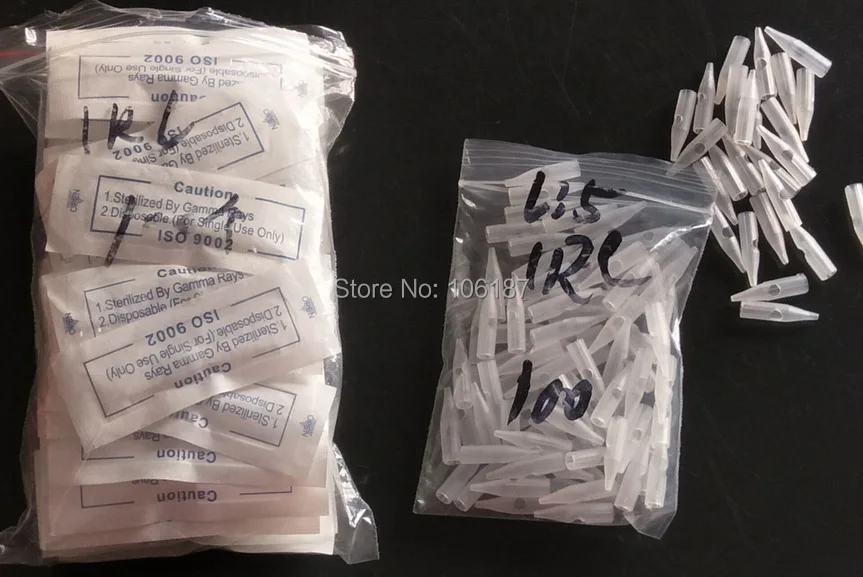 1RL Pre-sterilized Disposable 100Pcs Permanent Makeup Tattoo Tips  Nozzles +100Pcs Needles for Makeup EyebrowTattooing