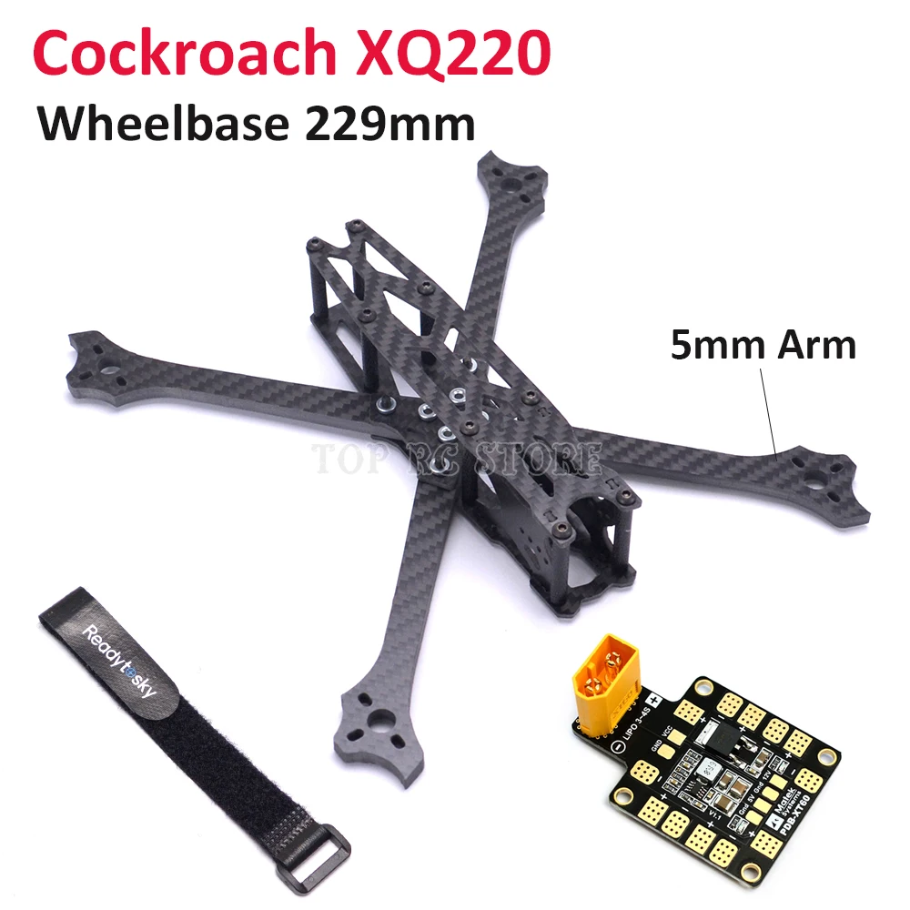 

Cockroach XQ220 wheelbase 229mm 229 5inch with 5mm Arm carbon fiber frame Quadcopter Matek Systems PDB XT60 for FPV Racing Drone