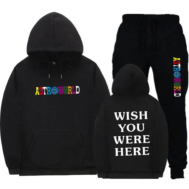 Модные уличные толстовки ASTROWORLD, костюм, спортивный костюм, черные, серые, темно-серые спортивные штаны, одежда для фитнеса, толстовка, штаны