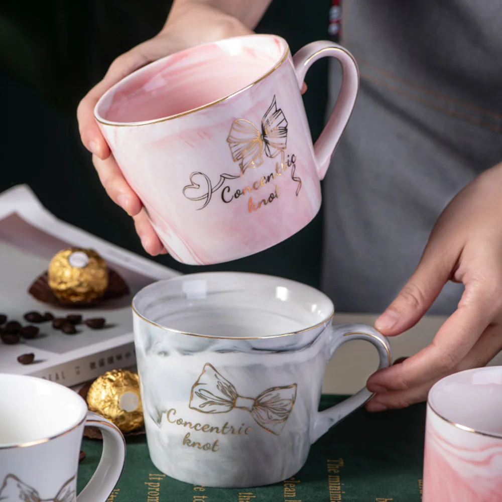 European marble ceramic cup gold rim mug coffee cup wedding gift