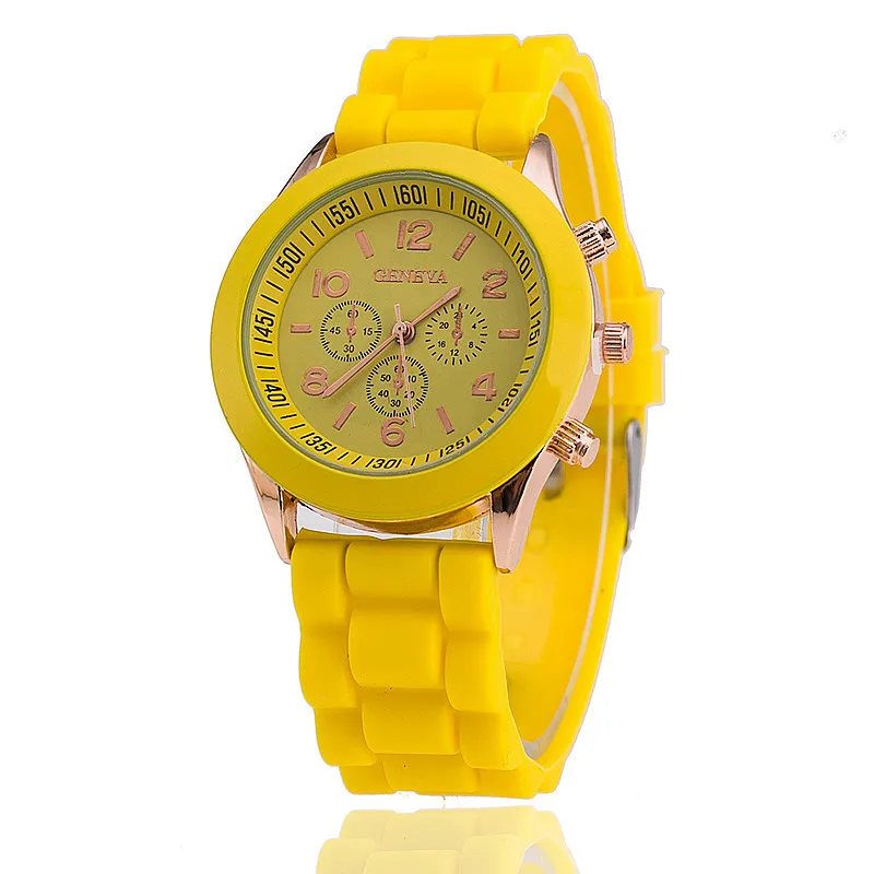 Новинка, мужские часы Geneva, женские повседневные спортивные наручные часы, мужские кварцевые часы унисекс из искусственной кожи, reloj hombre - Цвет: yellow
