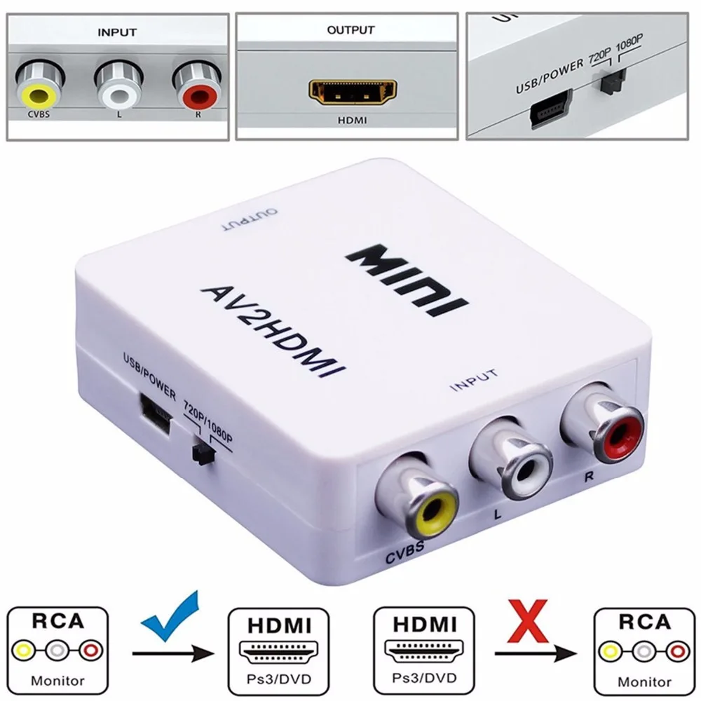 Mini 1080P Composite AV RCA to HDMI Video Converter Adapter Full HD 720