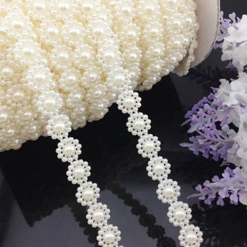6 yard Flower Shape Flatback White Imitation Natural pearl Beads Craft