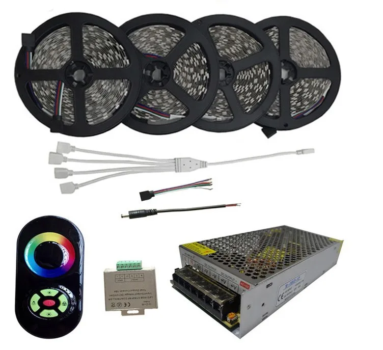 20M 15M 10M 5050 RGB LED Strips Light Non waterproof Tape set+Wireless Touch Remote Controller+DC 12V AC 110220V Transformer (24)