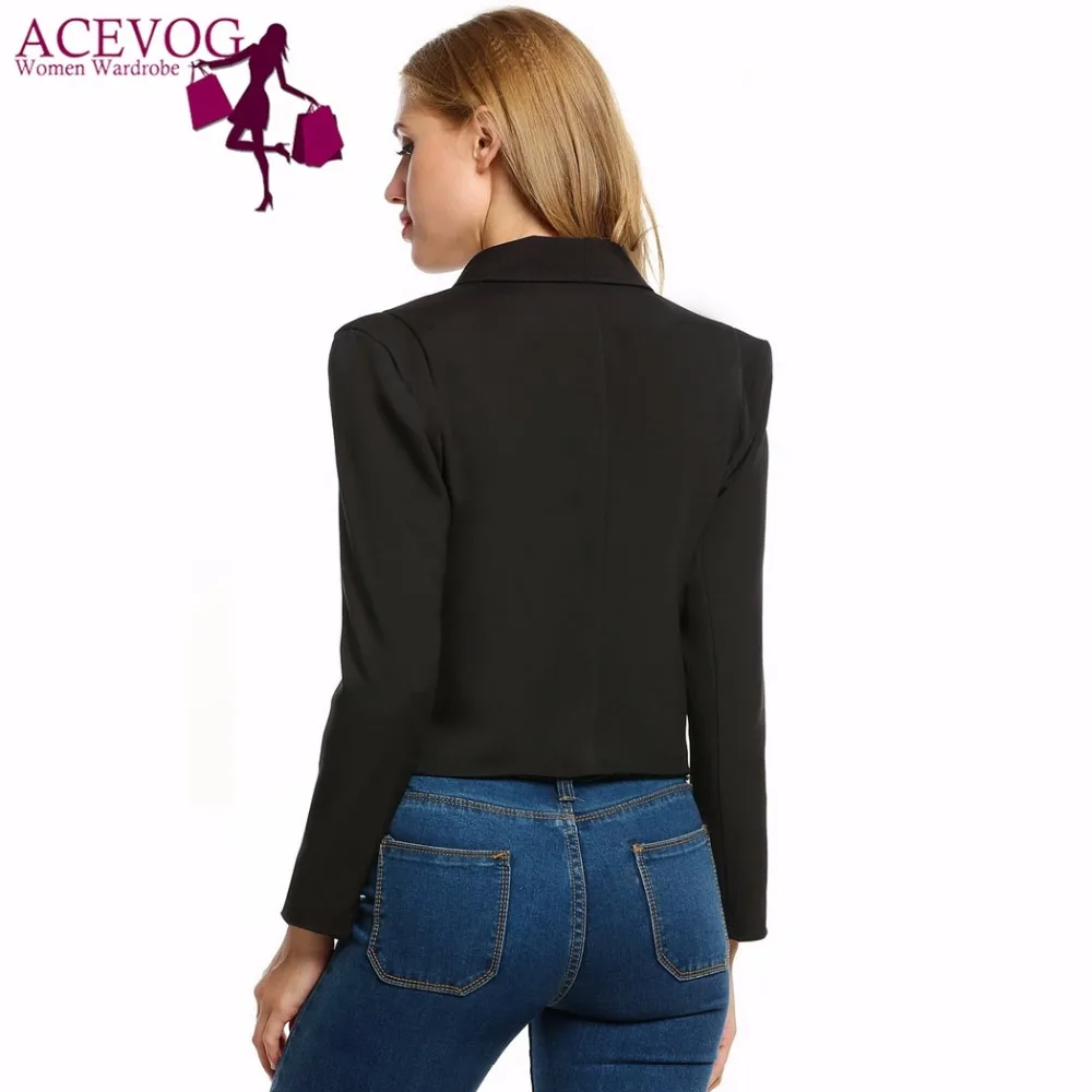 ACEVOG Women Blazer Short Jacket Autumn Spring Fashion Lapel Long Sleeve Open Front Solid Casual Suit Work Office Suit Tops Blazer