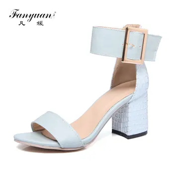 

Fanyuan Women Shoes Sandals Summer Chunky High Heels Ankle Strap Sandals Elegant Women 'Summer Shoes zapatos mujer Plus Size 46