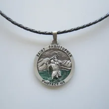 Святой Кристофер металлический круглый талисман кулон религиозная кожа ожерелье галстук на шею также есть в США