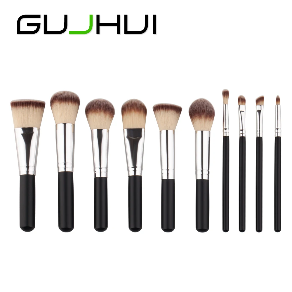 

10pcs Makeup Flat Angled Round Brush set for Foundation Blush Eye Shadow eyeliner concealer Blending Brushes Kit Beauty tools