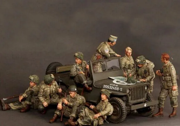 Unpainted 1/35 9pcs US Army Marines WW2 WWII Resin Figure Model Kit Unassembled 