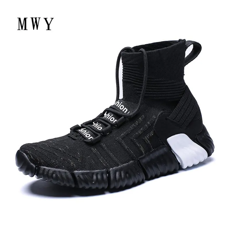 

MWY Outdoor Shoes High Top Sneakers Men Knit Breathable Sock Footwear Boots Mens Casual Shoes Safety Shoes Botas De Hombre