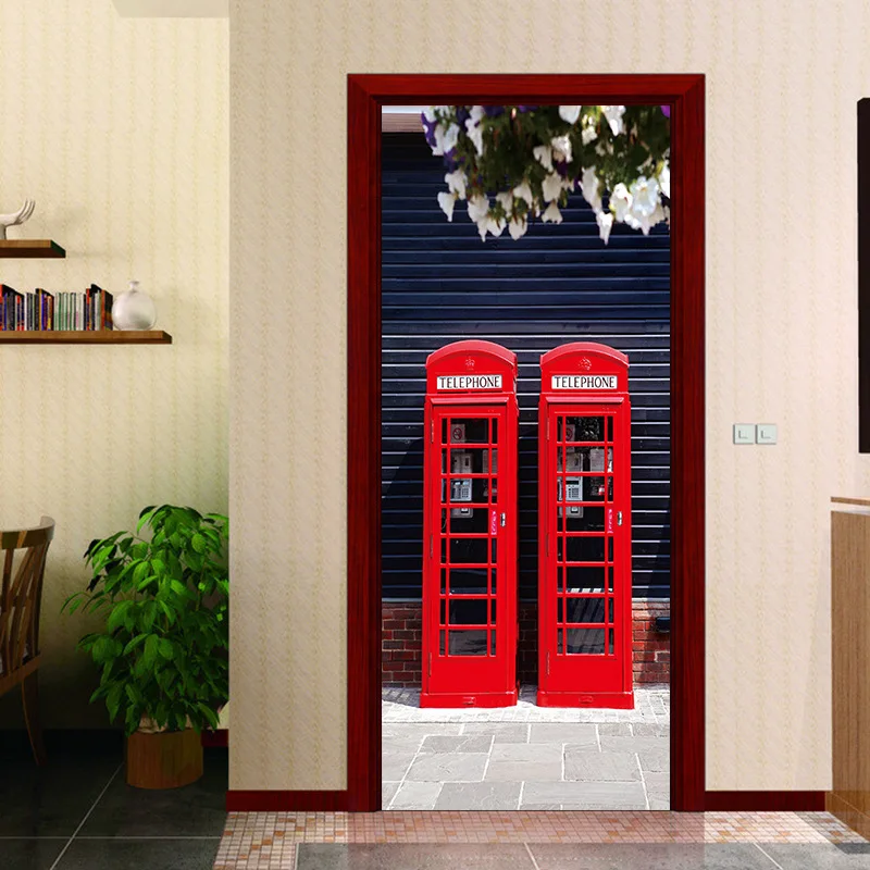 Английский стиль, красная телефонная коробка, Классическая сцена, наклейка для дома, украшение для дома, наклейки на стену, дверь, для гостиной