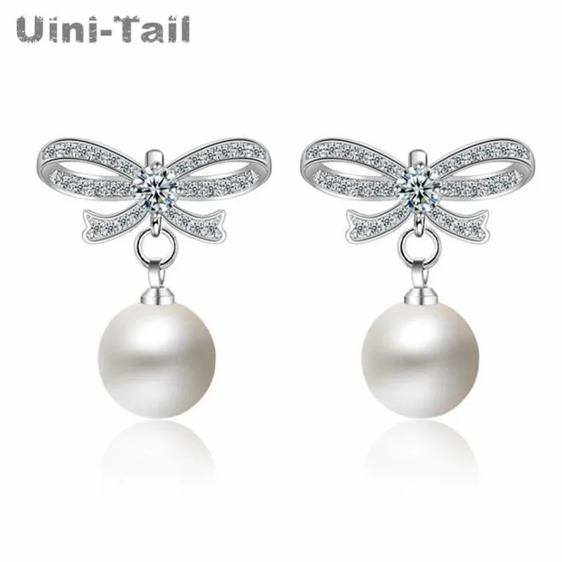 

Uini-Tail hot new 925 sterling silver temperament Korean version of the simple bow pearl earrings fashion trend hypoallergenic