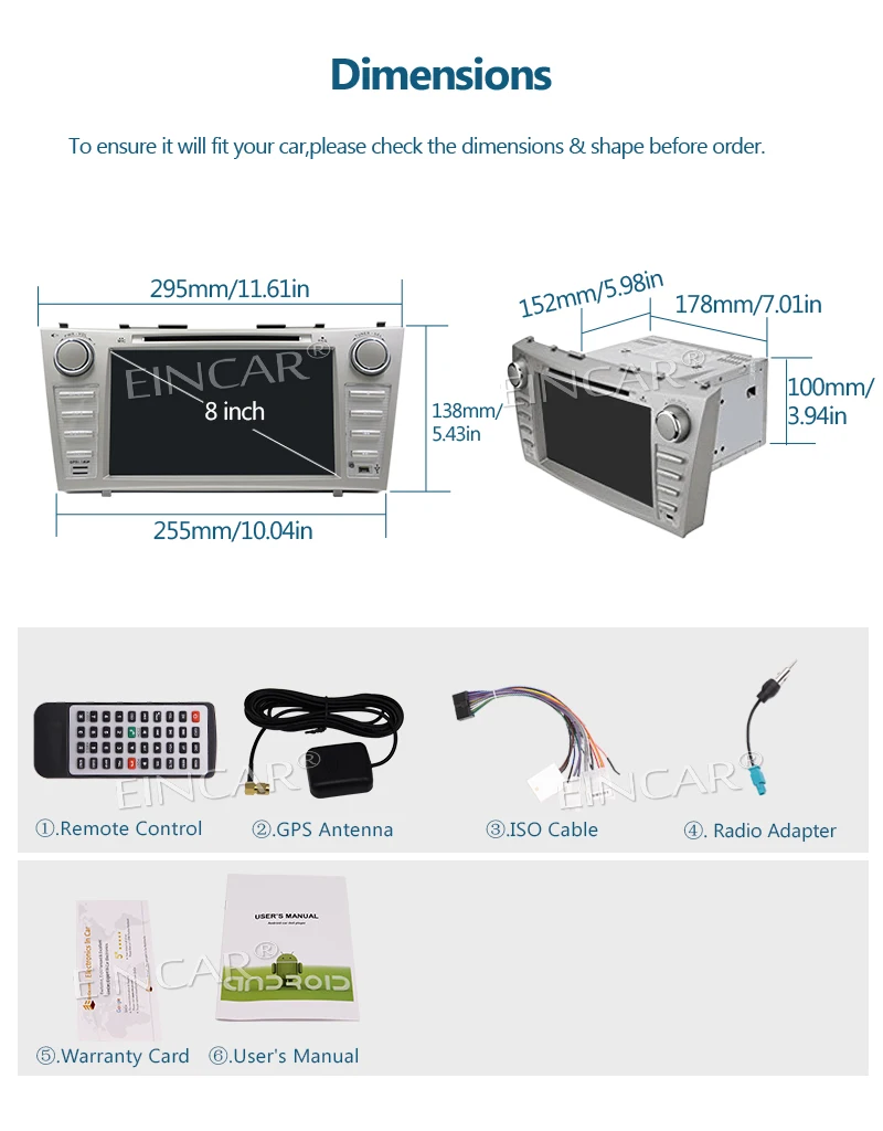 Top 8" Octa Core Bluetooth FM/AM Radio CD/DVD Player for Car Touch Screen Stereo GPS Navigation for Toyota Camry Head Unit Receiver 5
