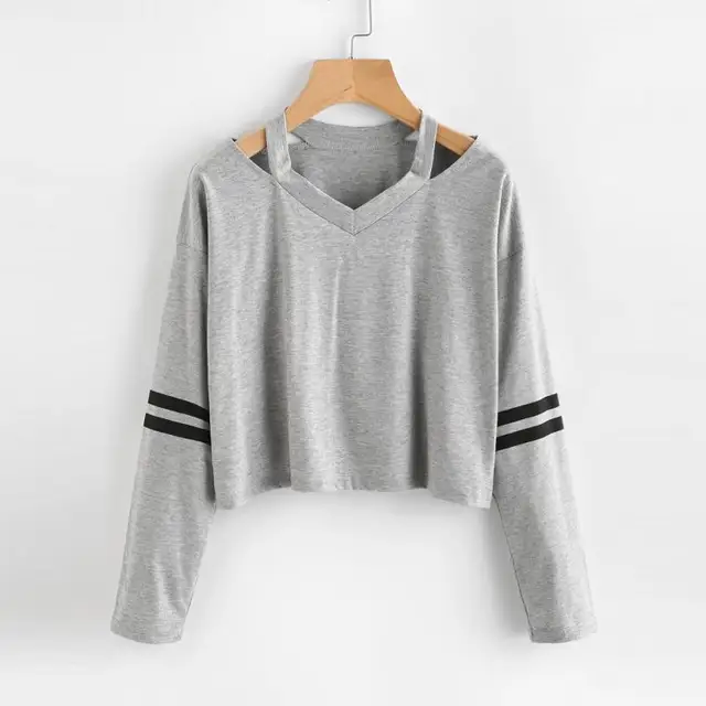 Mujeres blusa algodón rayado ahueca hacia fuera manga