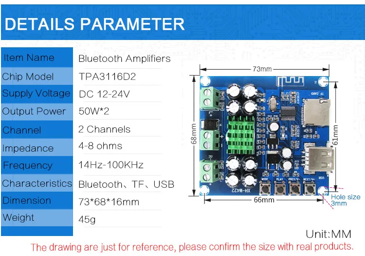 CIRMECH TPA3116D2 усилители Bluetooth интегрированная плата Bluetooth U диск TF плеер усилитель платы Двойные каналы 50 Вт* 2 DC12V-24V