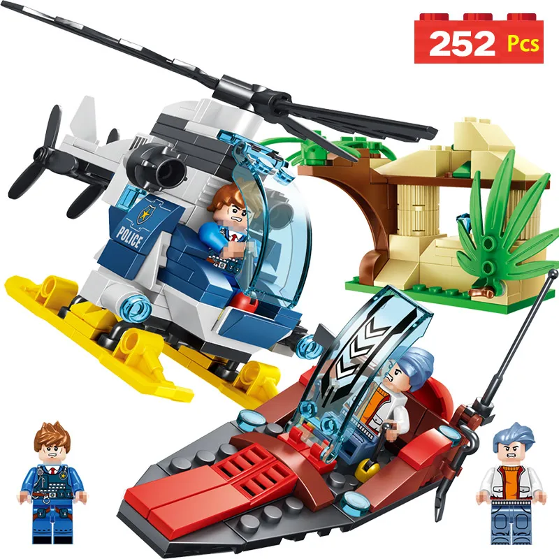 

Police Series Blocks Compatible LegoINGLYS City Helicopter Jungle Hunting Mini Action Figures Bricks Enlightening Toys For Boys