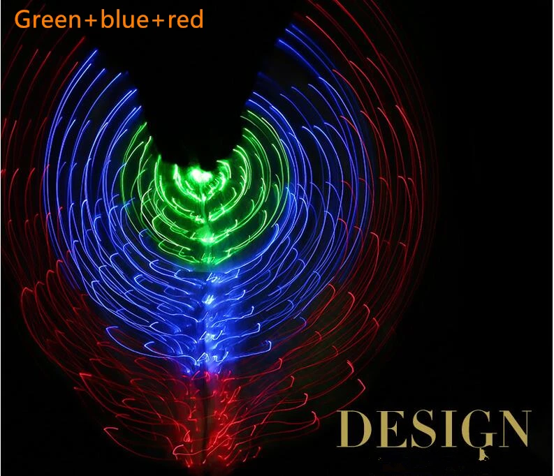 Ruoru Led Isis крылья с регулируемыми палочками аксессуары для танца живота реквизит для сцены блестящие Светодиодные Крылья открываются на 360 градусов - Цвет: Green Blue red