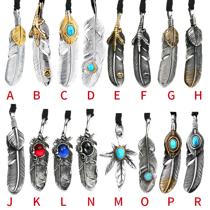 BEIER Fashion Stainless Steel Feather Pendant Necklace With Red/Black/Blue Stone Leaf Jewerly for man women gift BP8-112 - Image 6