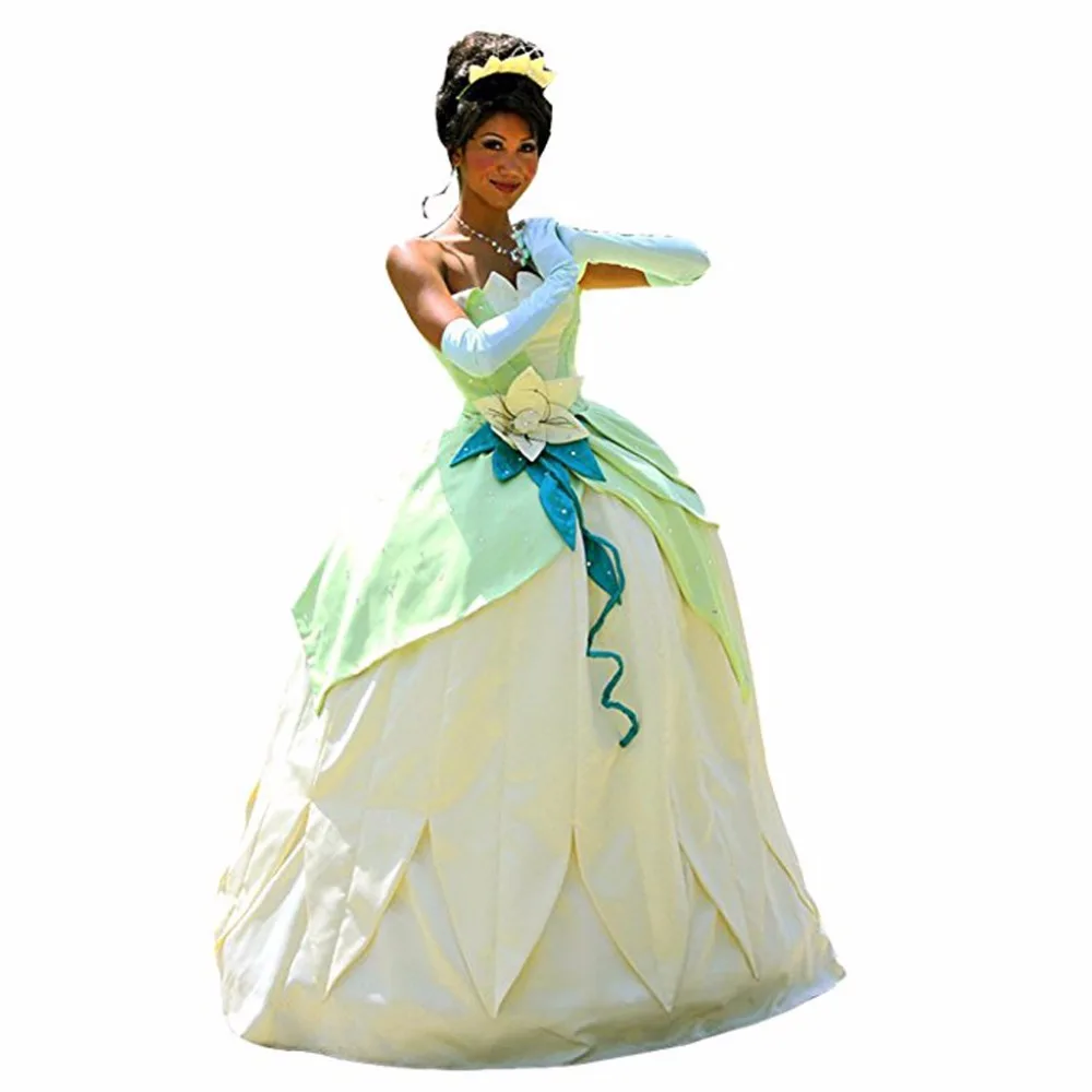 Princesse Tiana Dress Costume de La Grenouille Princesse Cosplay Adulte Halloween Carnaval Dress 