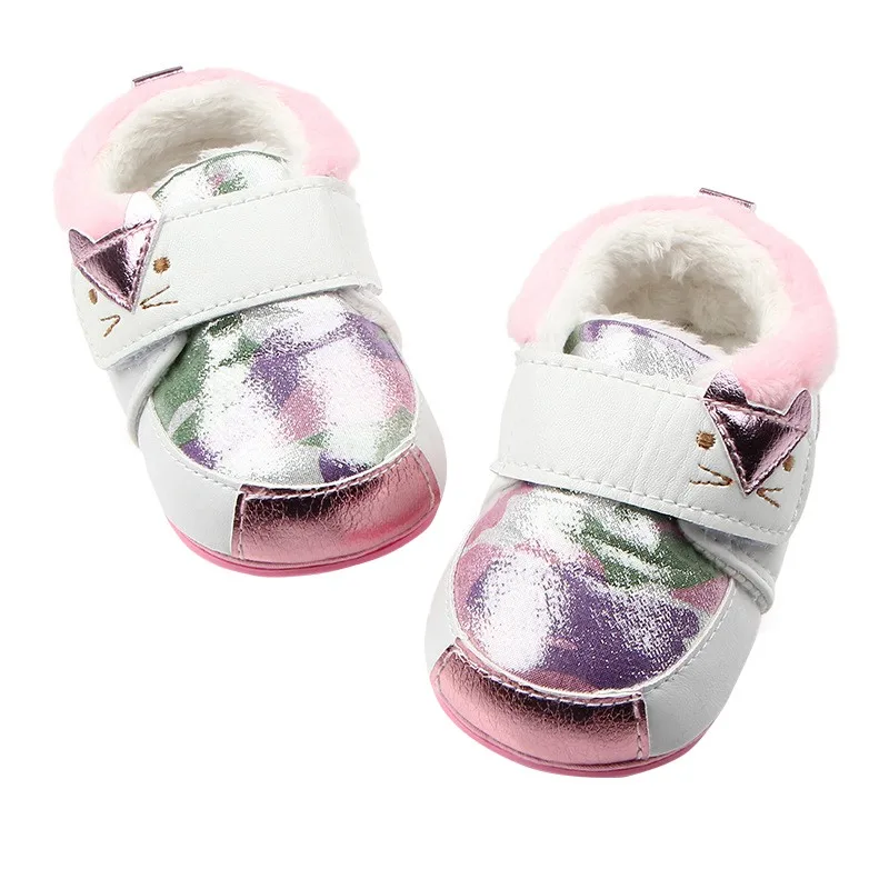 Winter Kitten Baby Cartoon Pattern Boys Girls Hard Bottom Infant