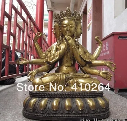 

] Shipping Biggest Tibet bronze GilT Ushnisha Vijaya 4 Face 8 Arm kwan-yin Bodhisattva Statue
