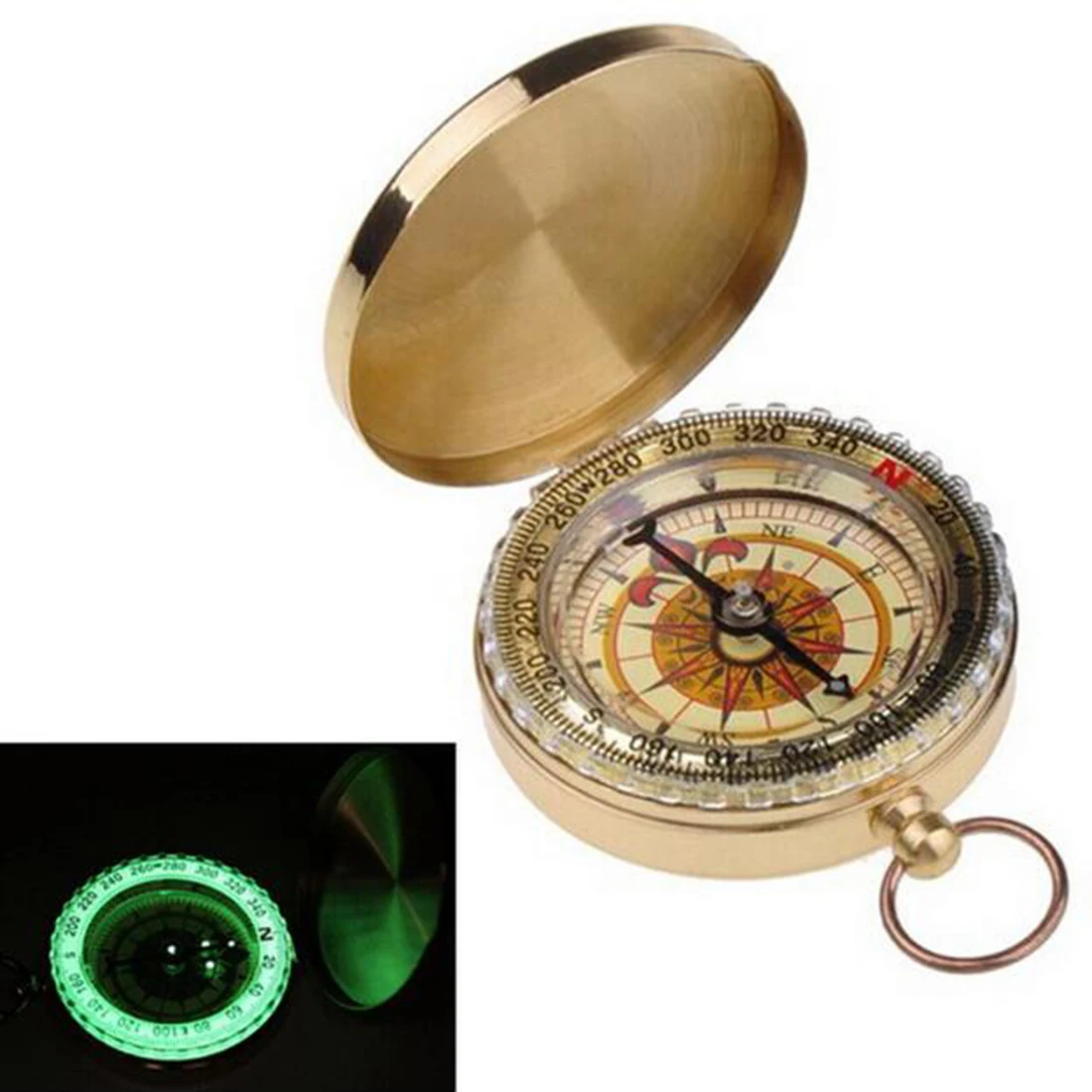 

Forest Survival Outdoor Portable Brass Pocket Golden Compass Navigation Camping Hiking Double Display Compass Navigation