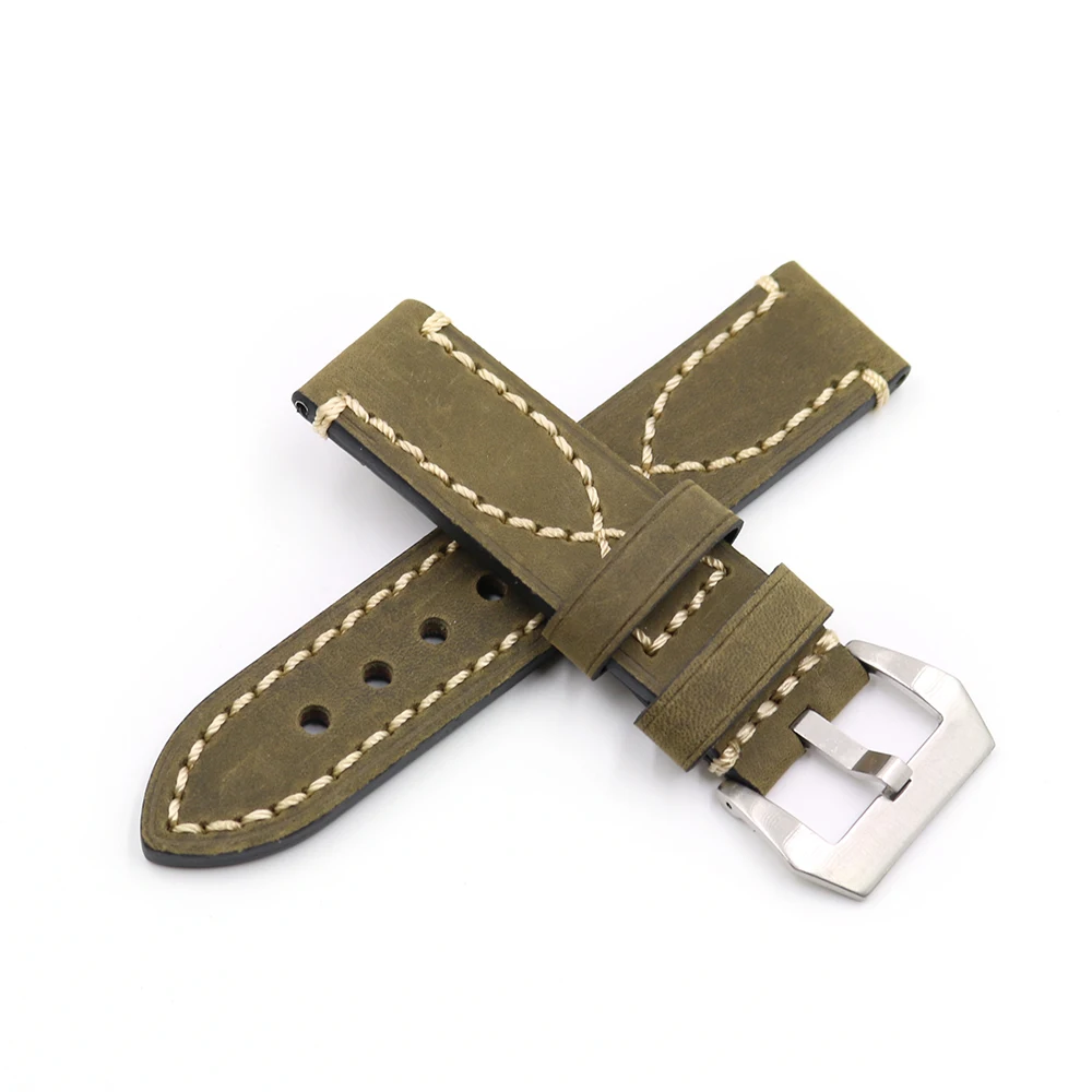 Rolamy 20 22 24 26mm Green Thick Strap Watch Band For Tag CARRERA Omega Montblanc Panerai Daytona Submariner Tissot