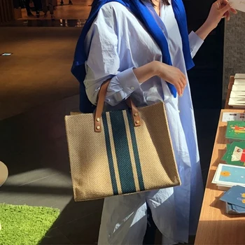 

JHD-Large Shopper Bag Jumbo Canvas Totes Beach Bag Big Shoulder Bag Summer Striped Casual Totes