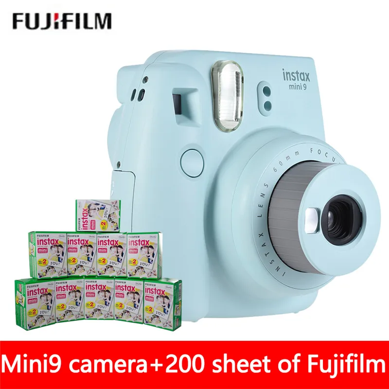 5 цветов роскошный пакет Fujifilm Instax Mini 9 пленка камера+ 200 лист Fuji Mini 8 9 белый 3 дюйма пленка+ объектив крупным планом - Цвет: ice blue