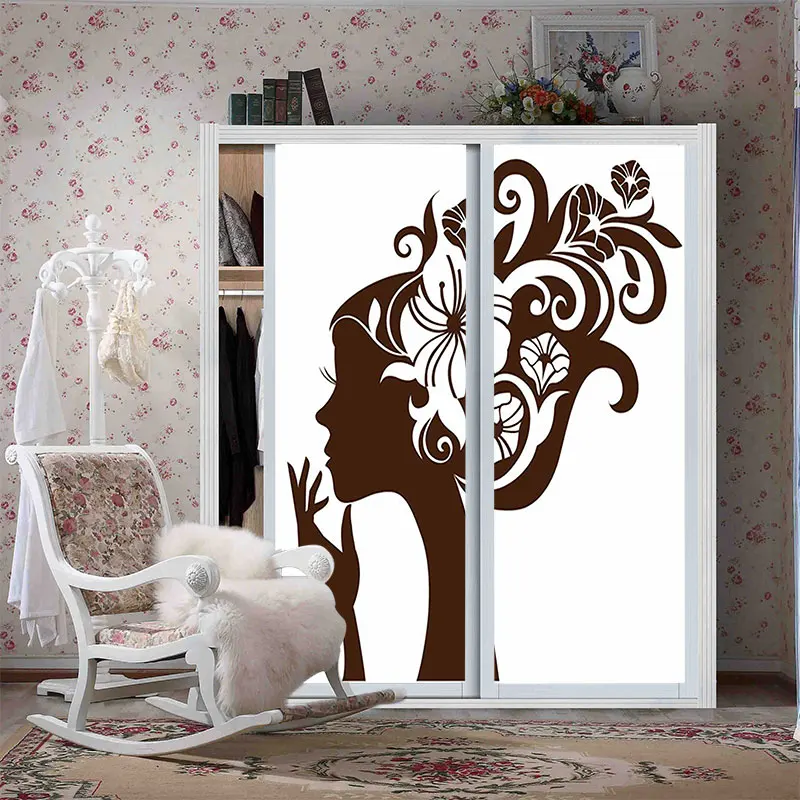 PVC Customize Pretty girl pattern bathroom sliding door window glass stickers explosion proof