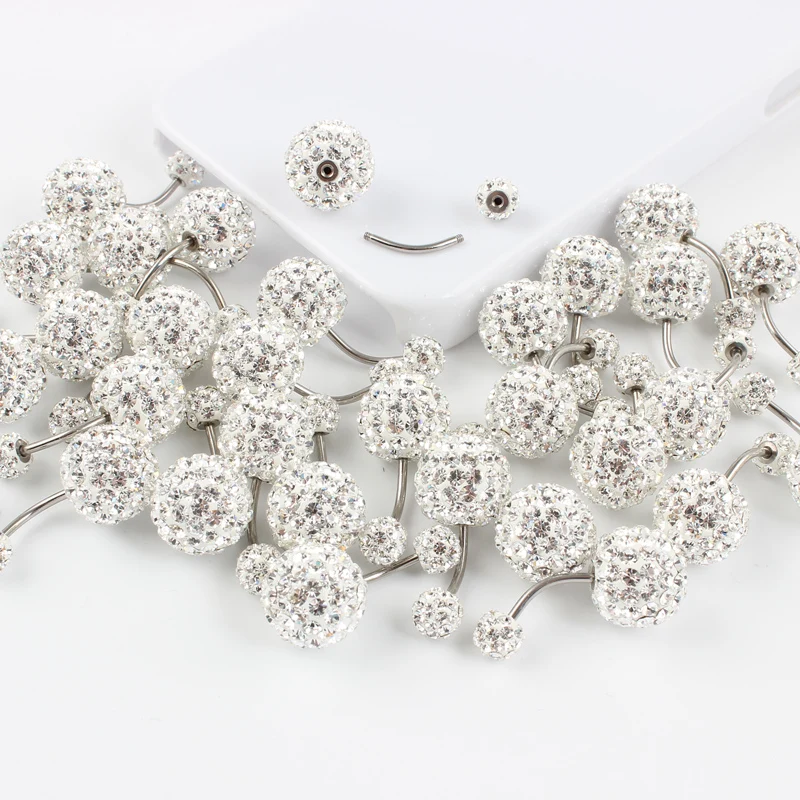 Piercing jewelry Body piercing jewelry Body jewelry Belly button piercings Belly button ring 6/12 mm ball 16G not allergic stainless steel piercing aurora white pink navel bar