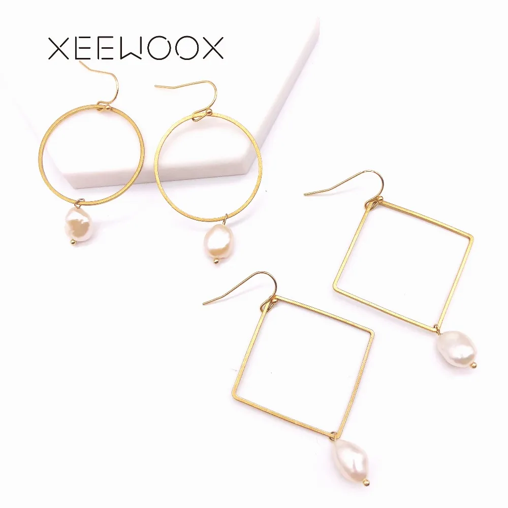 

Geometric Water Drop Pearl Bohemia Drop Earring Woman Statement Drop Earring Gold Color XEEWOOX Design Party Gift Earring
