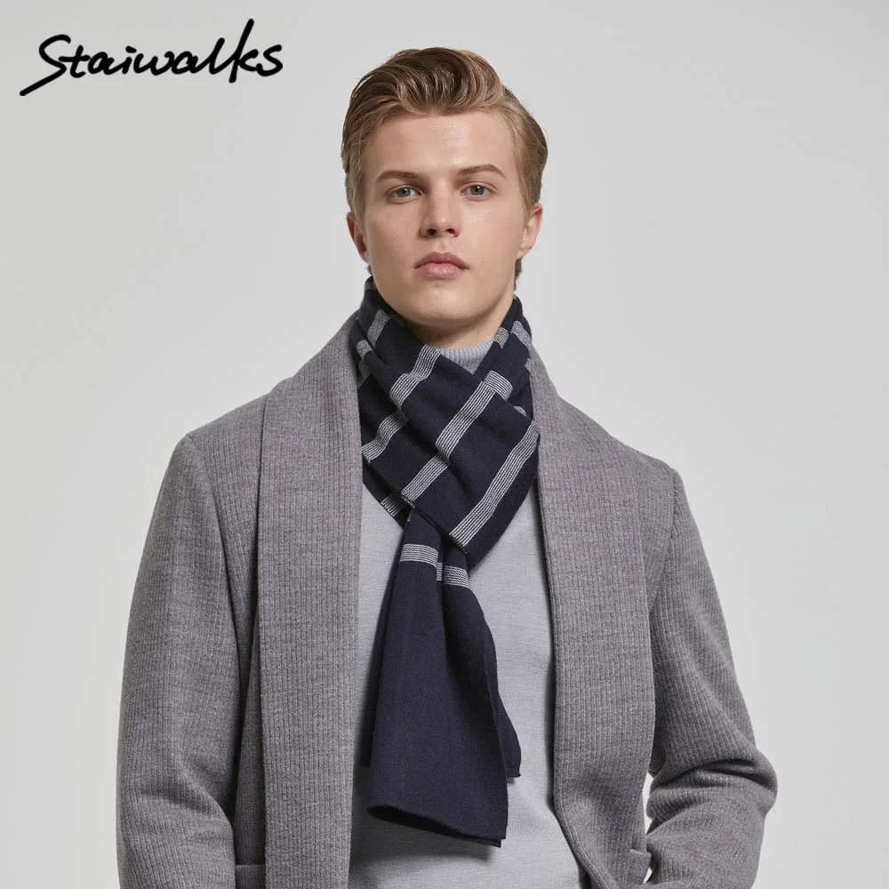 Staiwalks Basulan Wool Scarf For Men Striped Business Causal Scarves