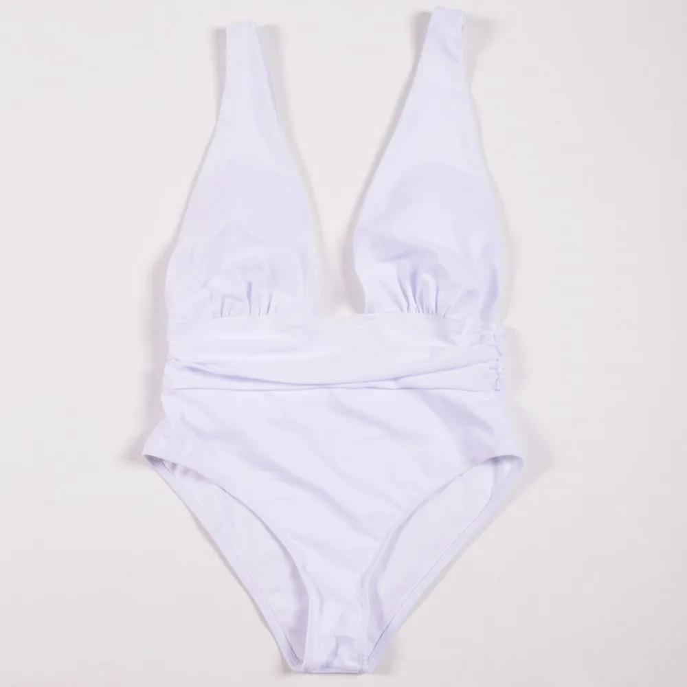 2019 Whole Swimsuit Solid Sexy One Piece Swimsuit Deep V Female Backless Bodysuit Monokini Swimwear Women Bathing Suit  (5)