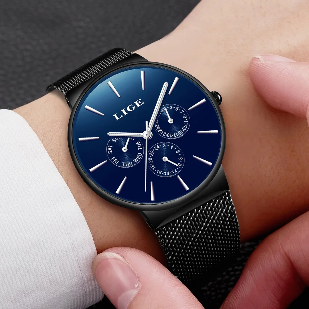 Мужские наручные часы reloj hombre повседневные кварцевые с сетчатым ремешком